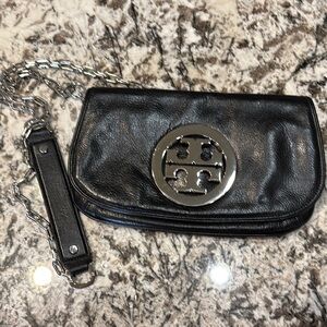 Tory Burch Black Leather Bag with Silver Accents